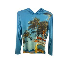 Uzzi Youth Rash Guard Hoodie M 10-12 Surf Beach Palm Tree UV Shirt